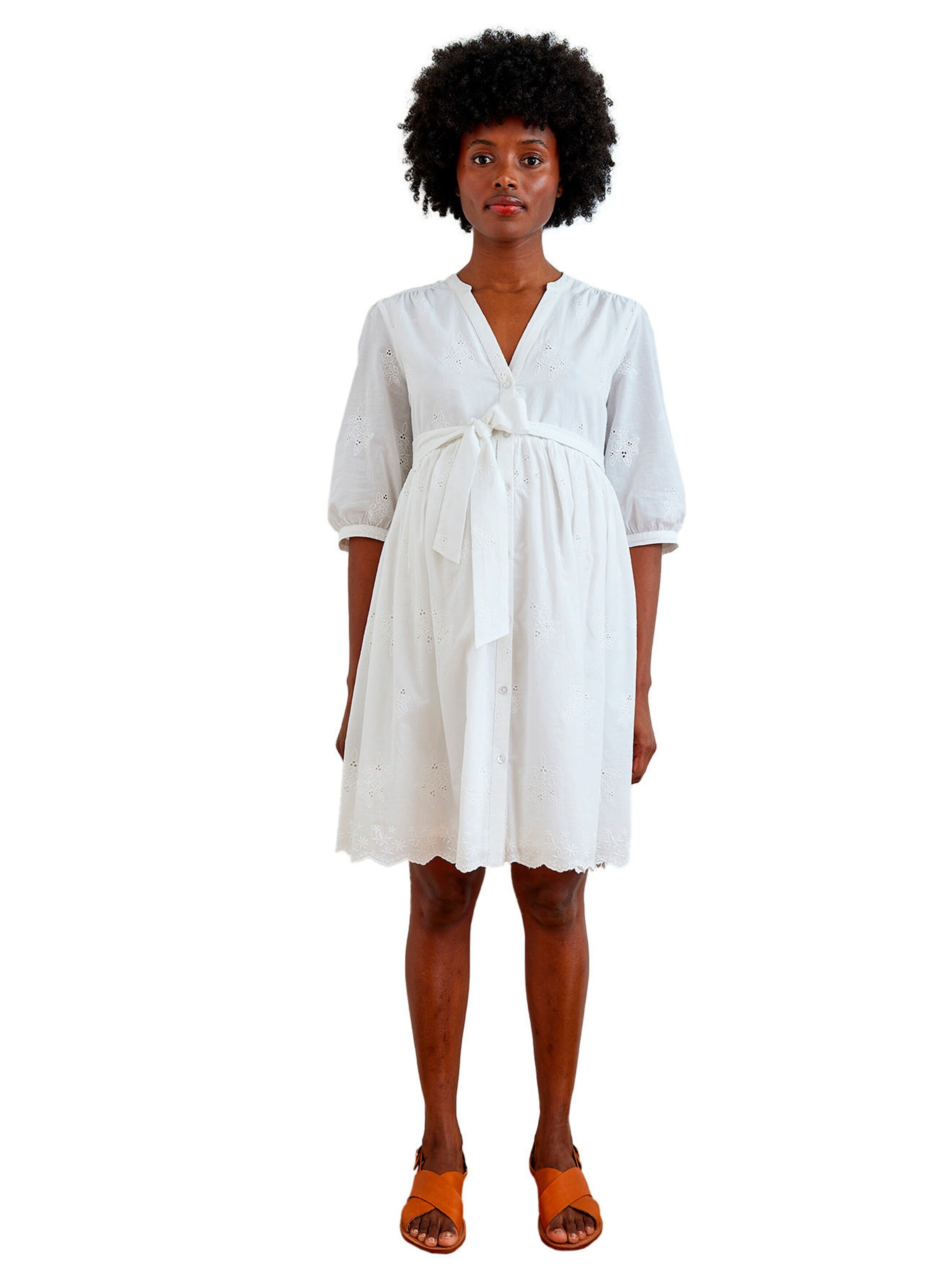 Vertbaudet Kurzes Kleid mit Lochstickerei, Schwangerschaft und Stillzeit weiß