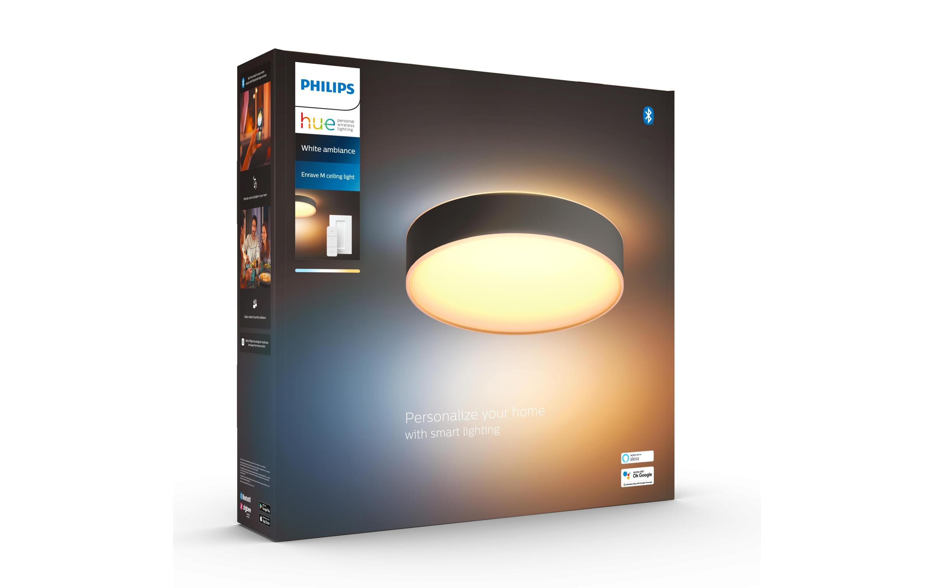 White Ambiance Enrave Deckenleuchte M Schwarz + Dimmer<br>Deckenlampe steuerbar mit Philips Hue