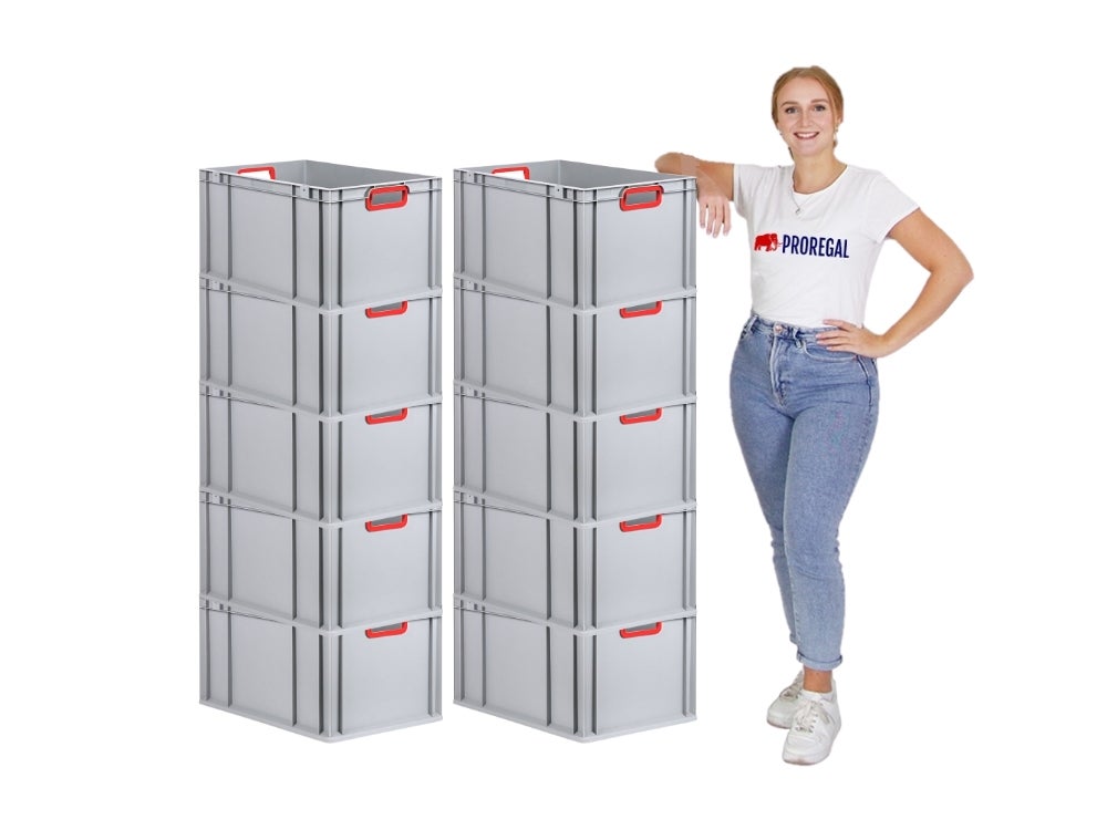 PROREGAL Eurobox Nextgen Kleur HxBxD 32 x 40 x 60 cm 65 liter Handgrepen Rood Open Versterkte Bodem Euro Container Transportbox