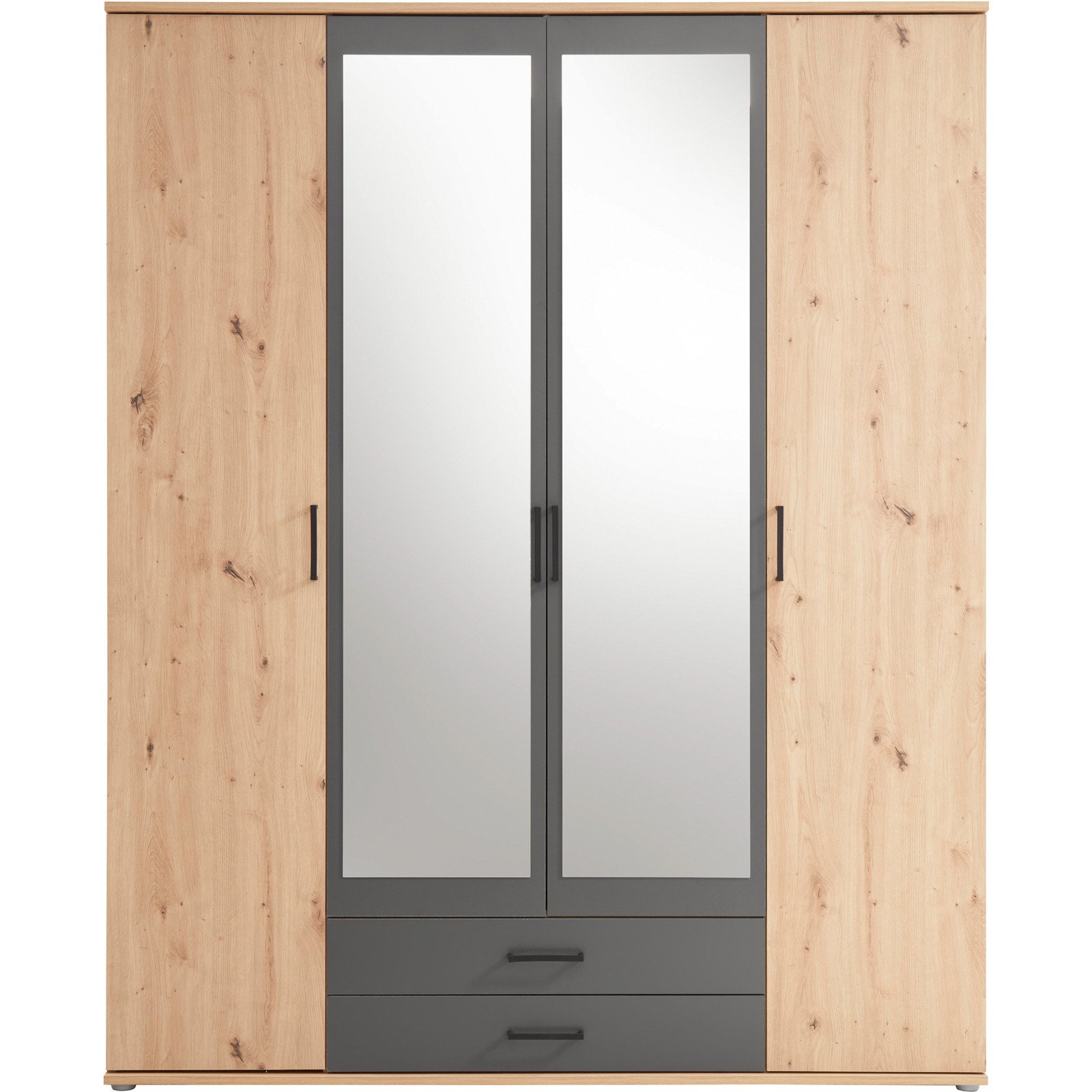 Drehtürenschrank Chicago Melamin Dekor Artisan/Anthrazit 160 x 97 x 54 cm, mit Spiegel