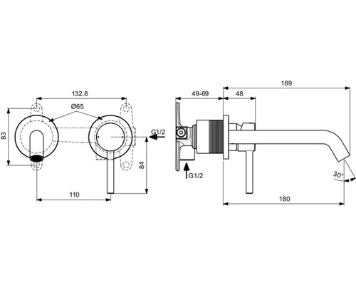 Ideal Standard inbouw wastafelmengkraan CERALINE zijdezwart mat zonder inbouwsokkel A6938XG