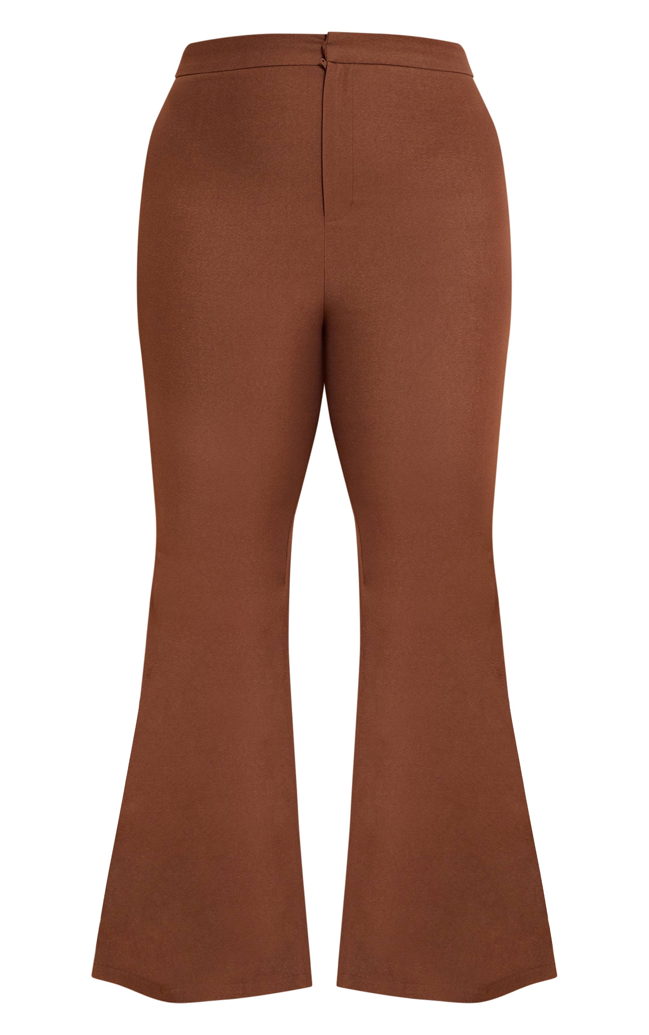 Chocolat Pantalon Droit Ajusté En Tissu Tissé
