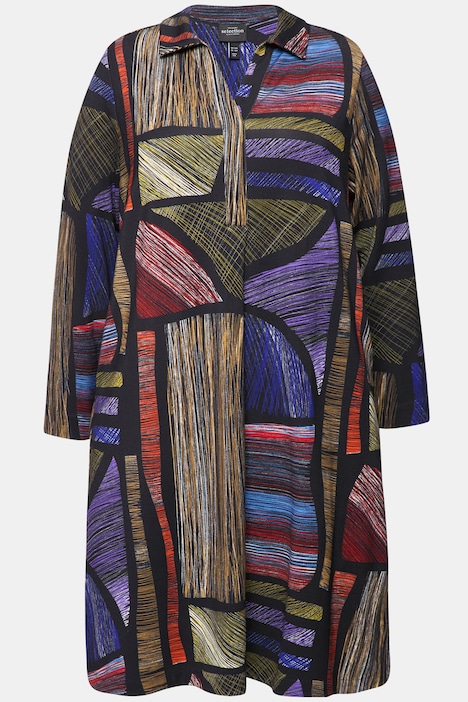 Punto-Kleid, Hemdkragen, V-Ausschnitt, Langarm, Taschen