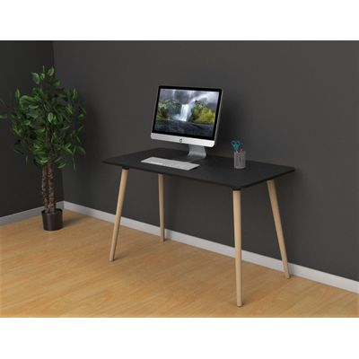 Bureau home office HOPM - 114 x 60 cm - pied hêtre et plateau noir