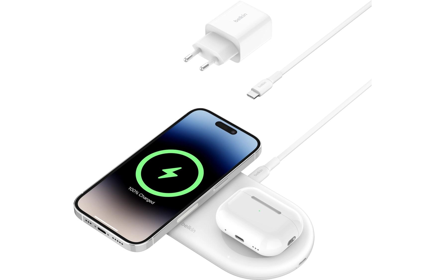 Wireless Charger Boostcharge Pro 2in1 Weiss inkl. NetzteilVerstellbare kabellose magnetische Ladestation mit Qi2