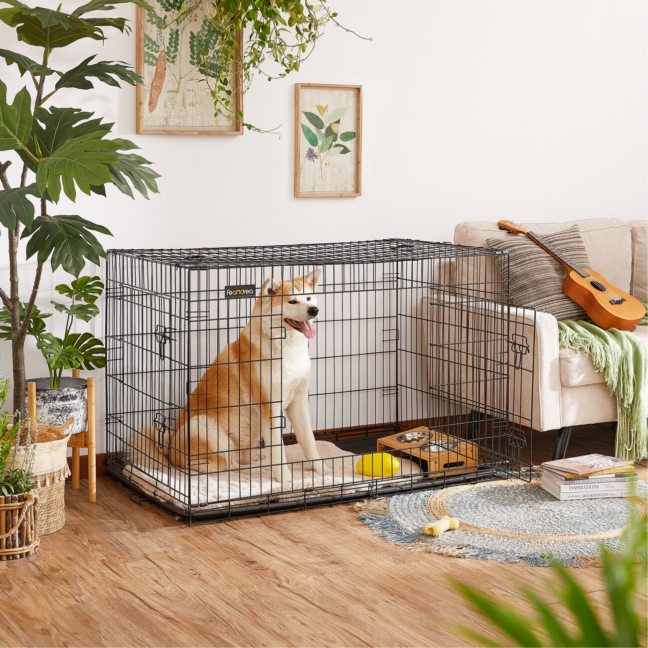 FEANDREA S-XXXL Hundekäfig mit 2 Türen 1,22 m, 74,5 cm, 80,5 cm