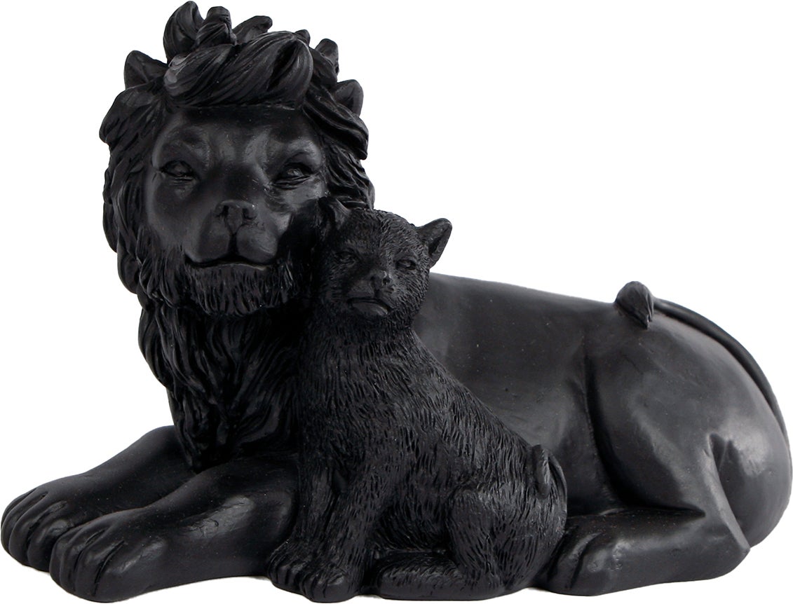beeld Lion with cub zwart 13 x 9 x 15 cm