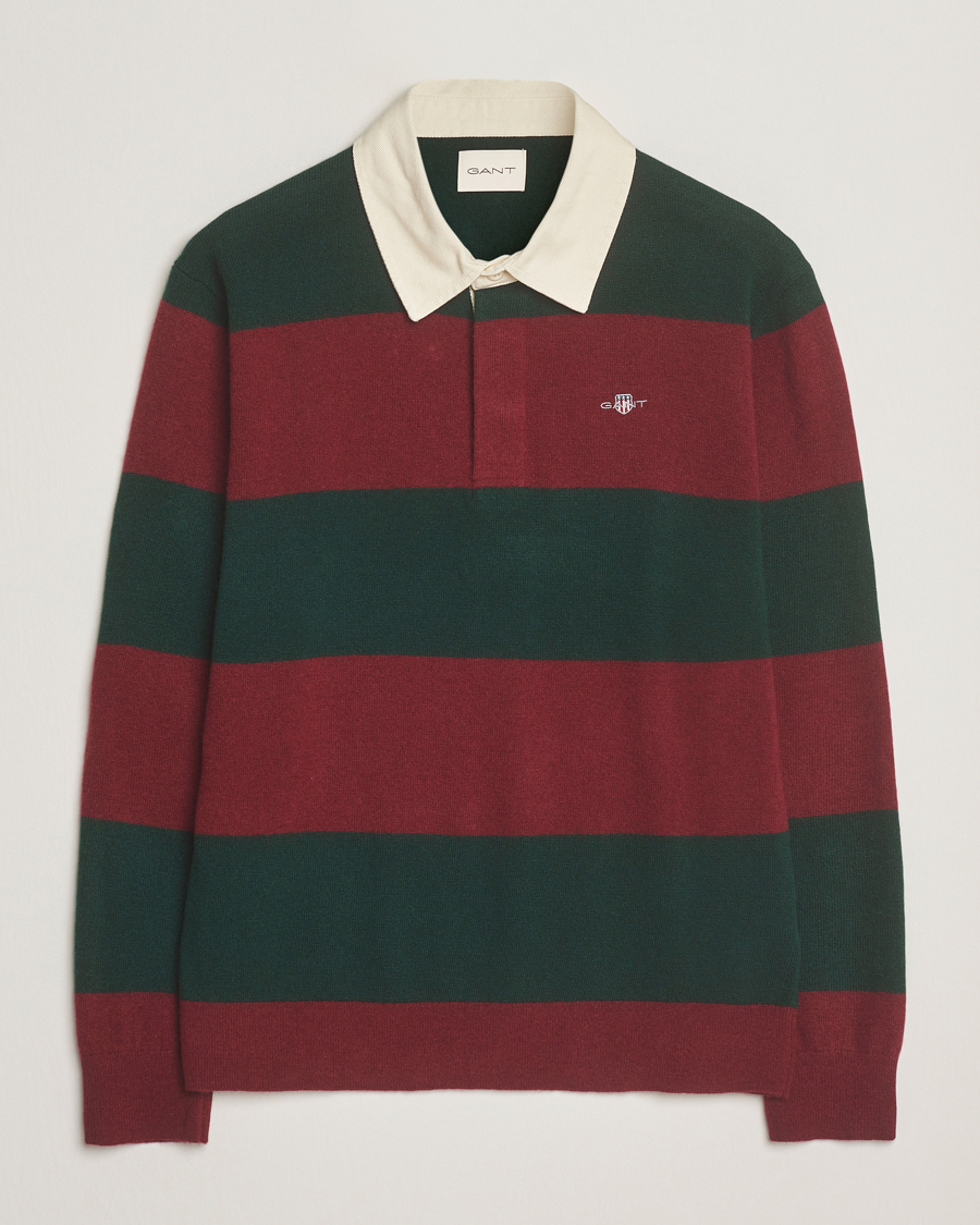 GANT Extra Fine Lambswool Striped Knitted Rugger Tartan Green