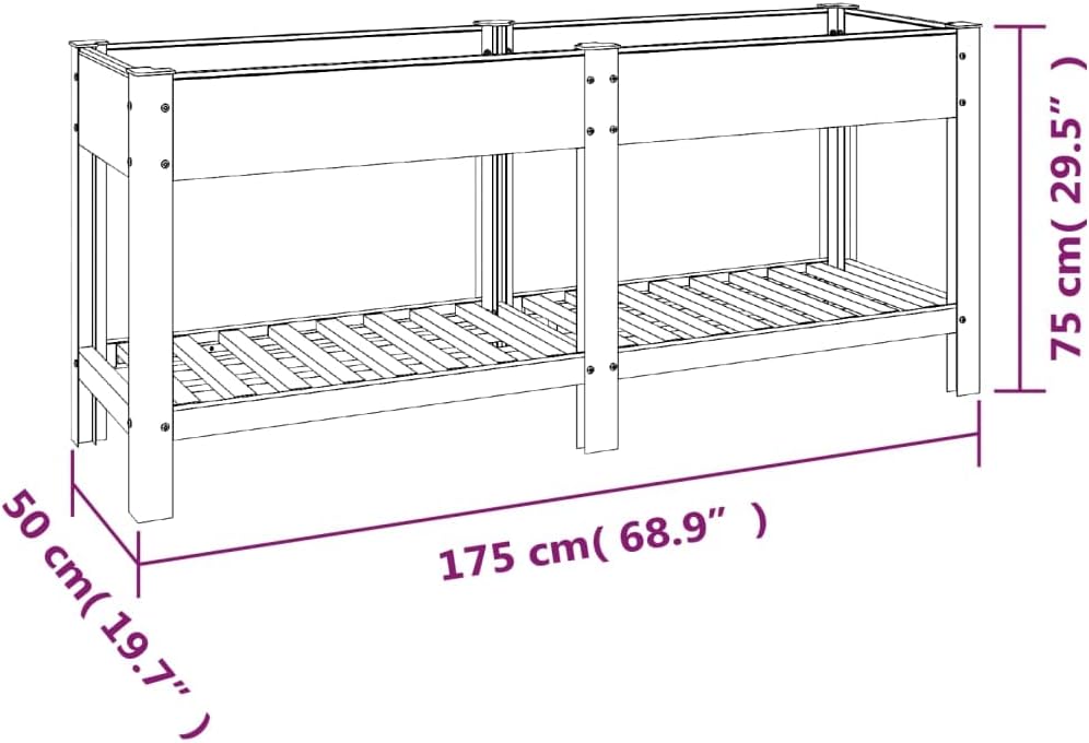 vidaXL Garten Hochbeet Pflanzkasten Blumenbeet Pflanzbeet Gemüsebeet Blumenkasten Gartenbeet Kräuterbeet Pflanzkübel mit Ablage Grau 175x50x75cm WPC