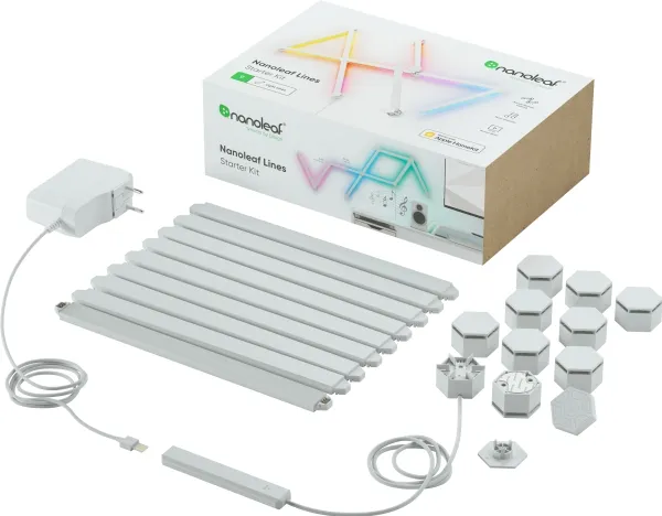 Nanoleaf Lines Starter Kit - Trådløst belysningssæt - LED x 9 - 2 W - klasse G - RGBW-lys - 1200-6500 K