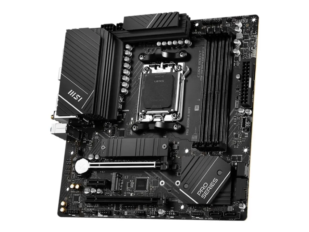 MSI PRO B650M-A WIFI - Bundkort - micro ATX - Socket AM5 - AMD B650 Chipset - USB-C 3.2 Gen2, USB 3.2 Gen 2, USB 3.2 Gen 1 - 2.5 Gigabit LAN, Wi-Fi 6E, Bluetooth - onboard grafik (CPU påkrævet) - HD Audio (8-kanaler)