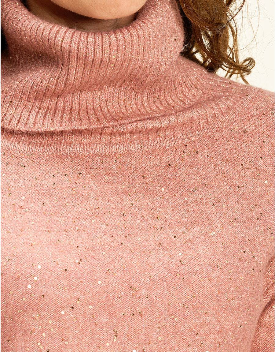 Pull ample col roulé rose