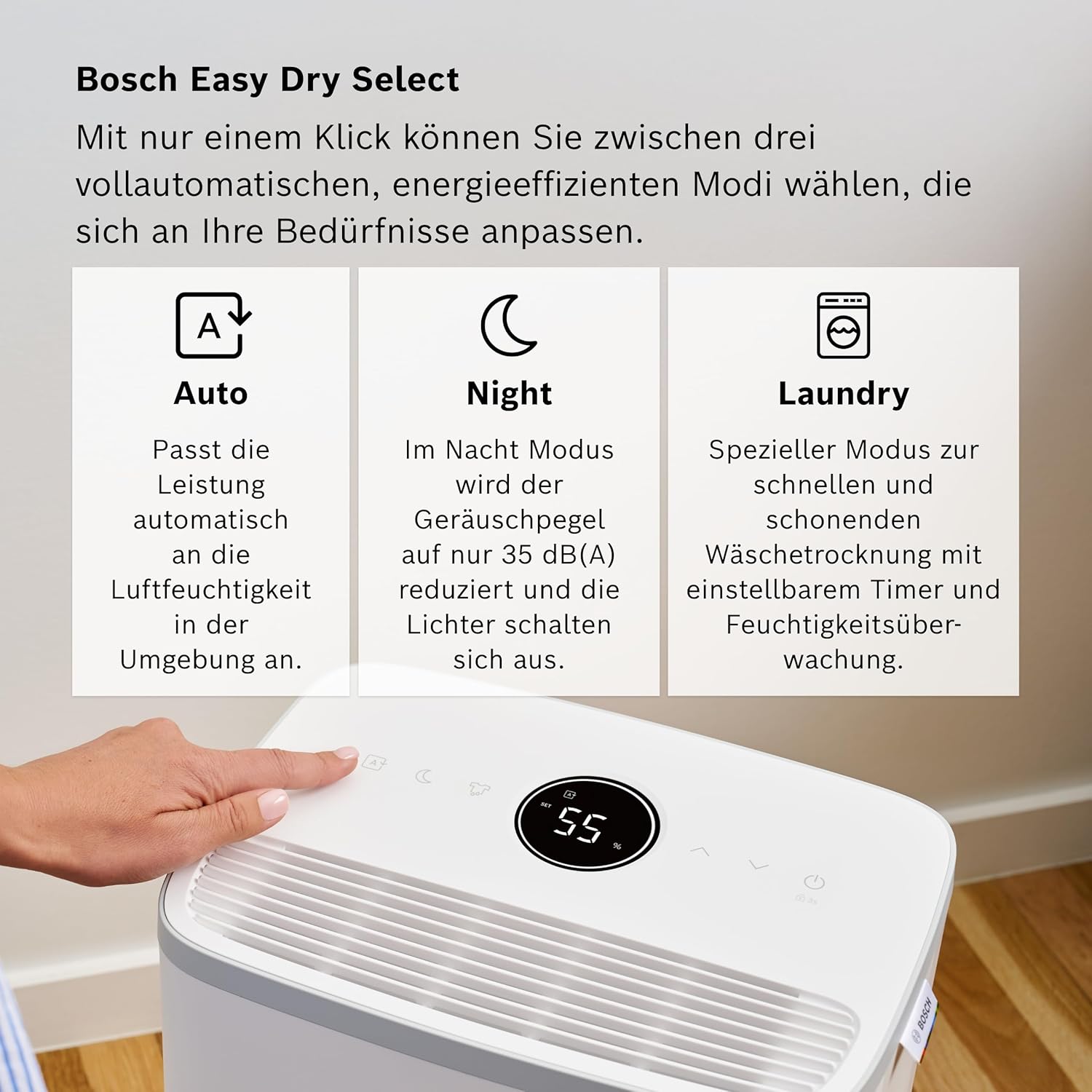 Bosch Dry 2000 Luftentfeuchter - Einfach. Effizient. Leise. - Für Räume bis zu 24 m² - Ideal für Deine Wohnung die schnelle Trocknung Deiner Wäsche