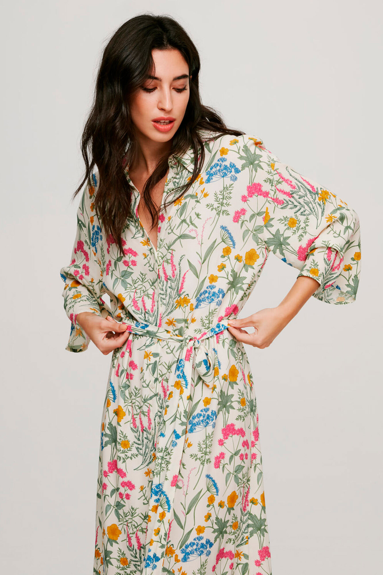 Vestido camisa floral - Cinza