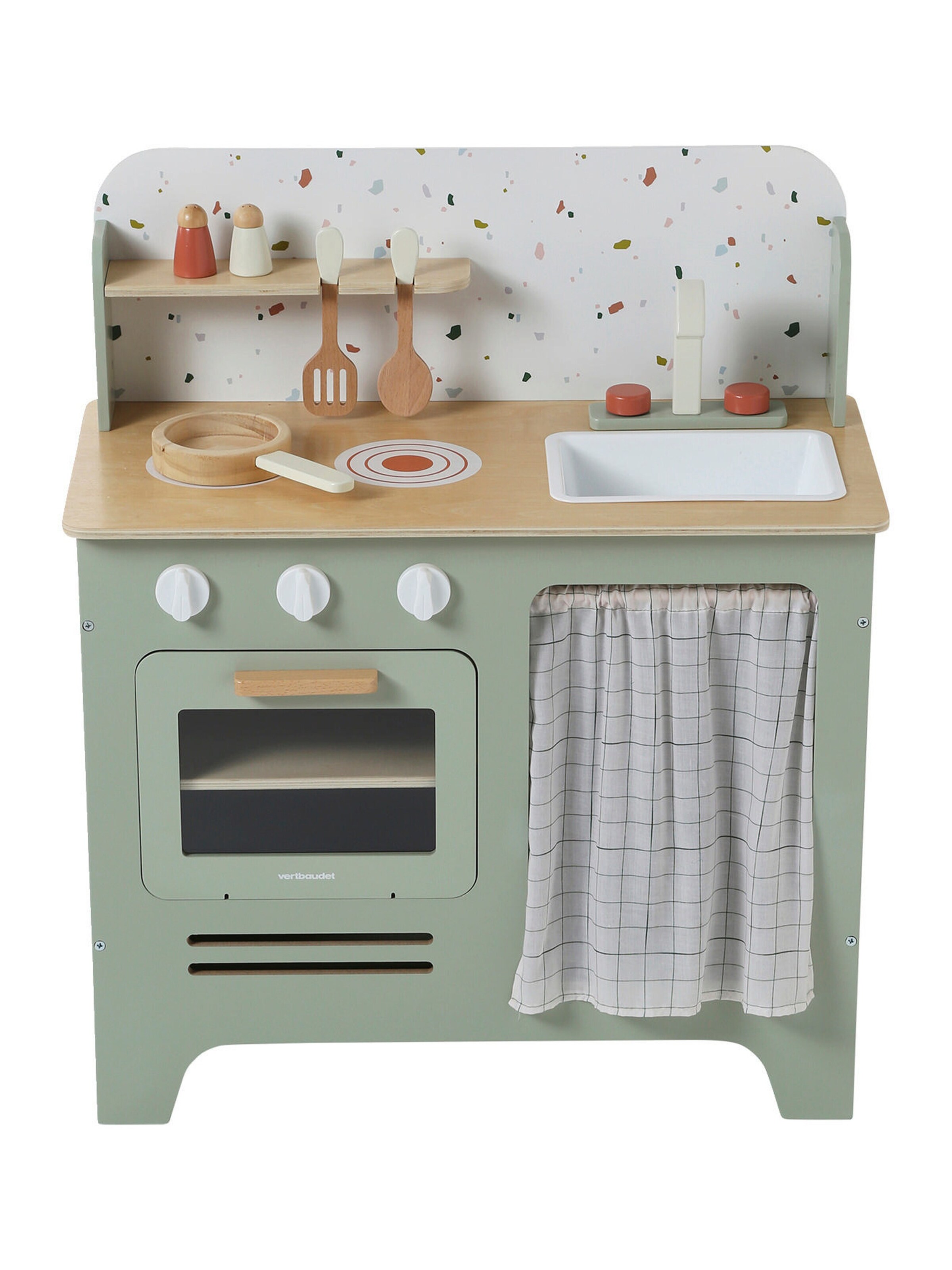 Vertbaudet Kinder Spielküche mit Zubehör, Holz FSC® salbeigrün