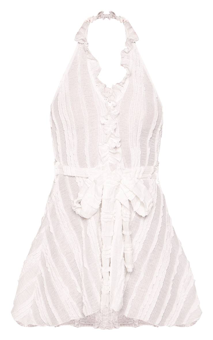 Crème Mini Robe Texturée En Jersey Col Licou Avec Ceinture À Nouer