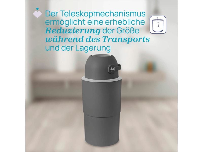 Chicco Windeleimer Odour Off XL Stone 45 l Steingrau Teleskop Windeleimer inkl. 1 Pack Müllbeutel