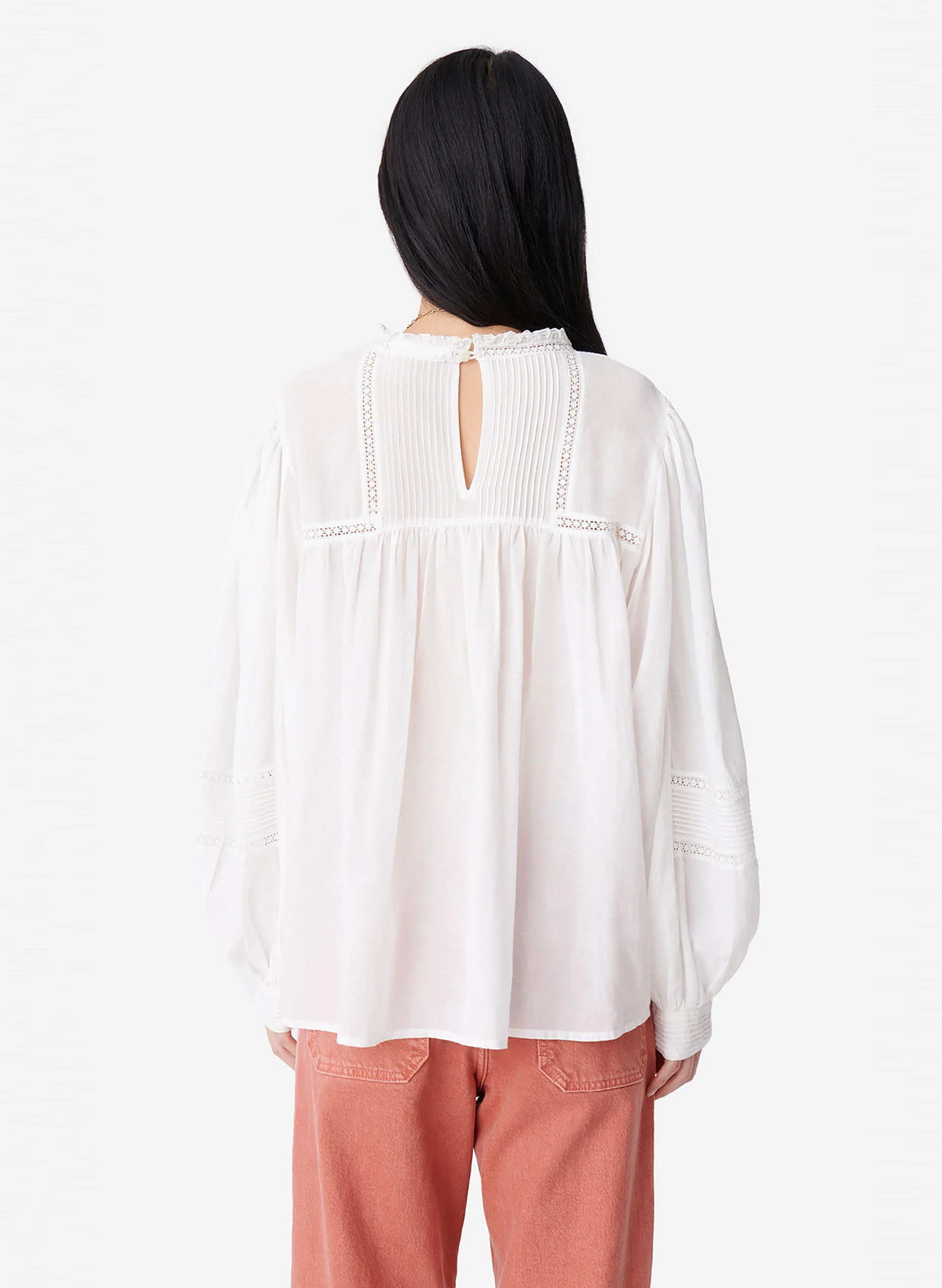 CALIN - Blouse col victorien en dentelle| Blanc