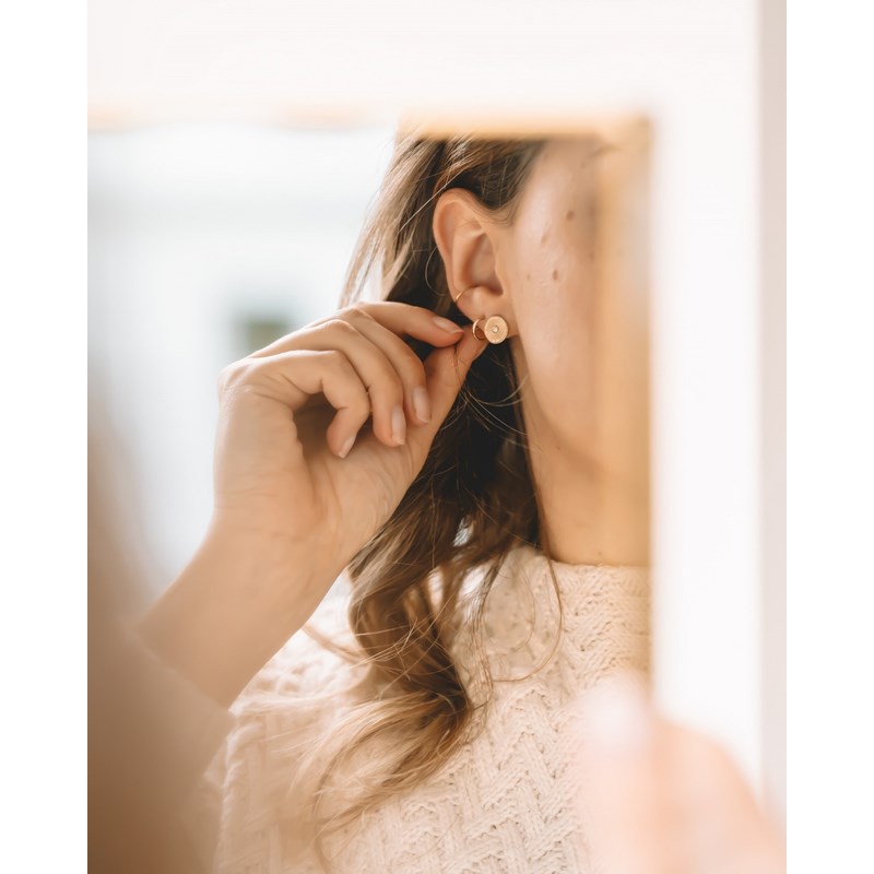 Boucles d'Oreilles Plaqué Or Tendance Medaillon Pierre Precieuse Strass Zircon