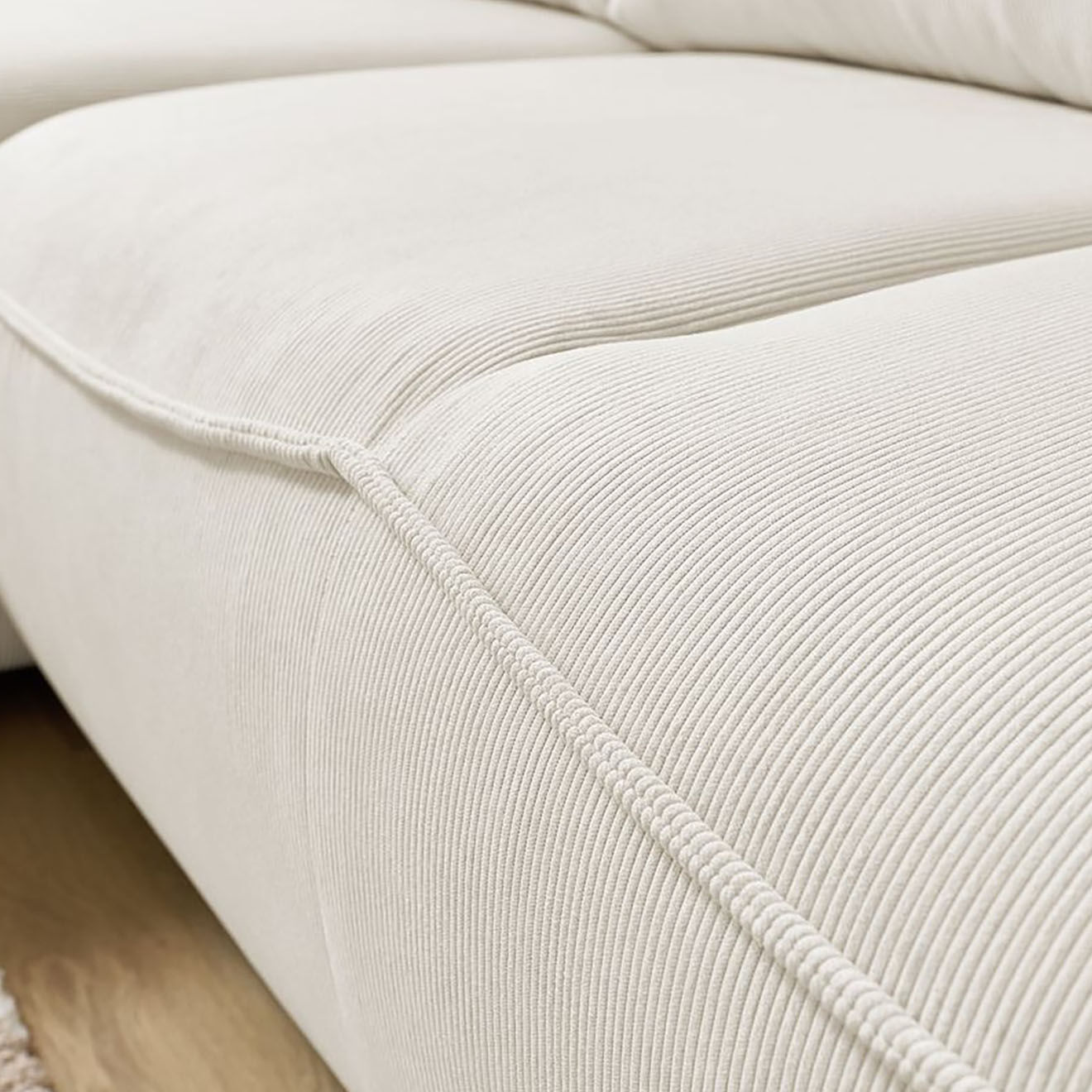 Bobochic Canapé d'angle gauche convertible coffre jasmin velours côtelé beige - 256x158x90 cm