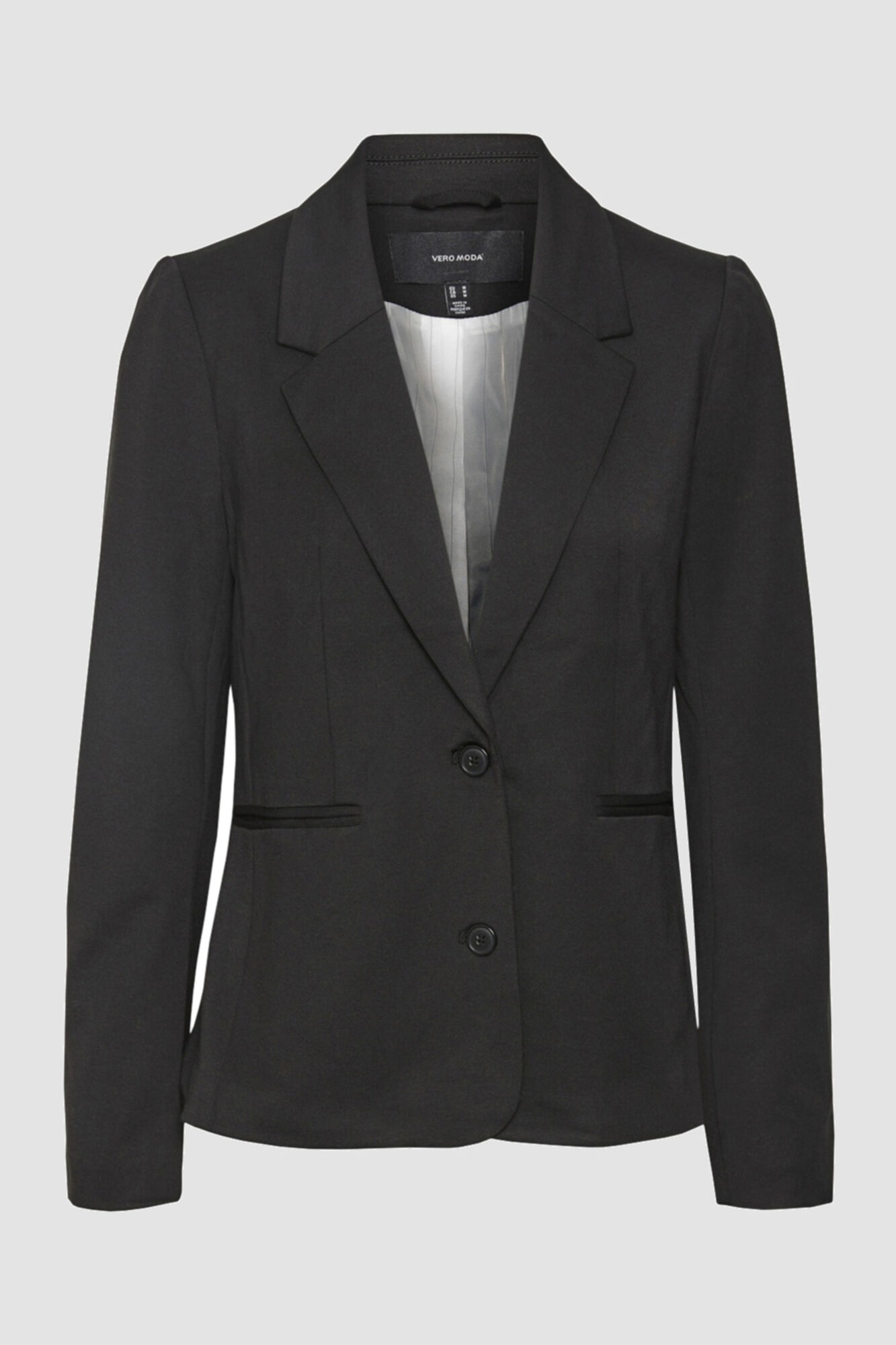 Blazer feminino de manga comprida com bolsos - Preto