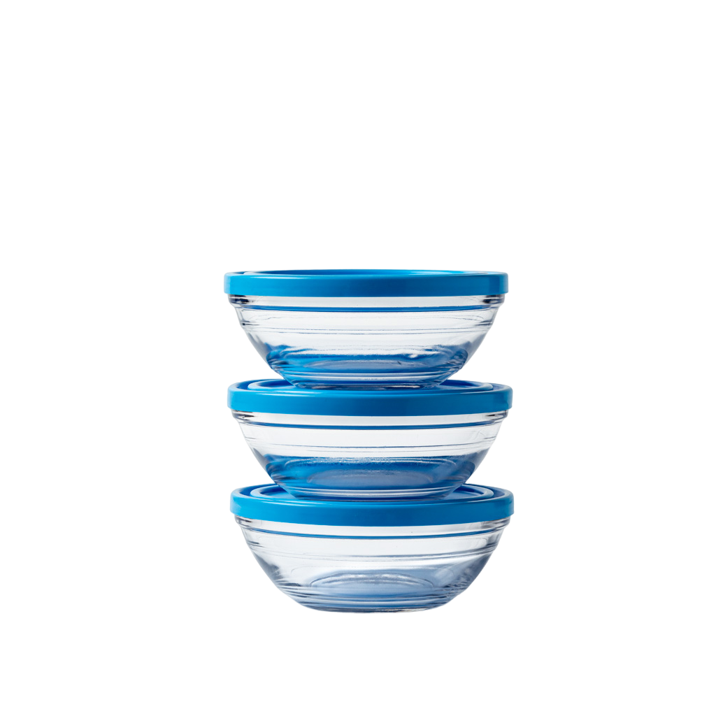 Freshbox - Set de 3 Boîtes de conservation transparente ronde avec Couvercle Bleu