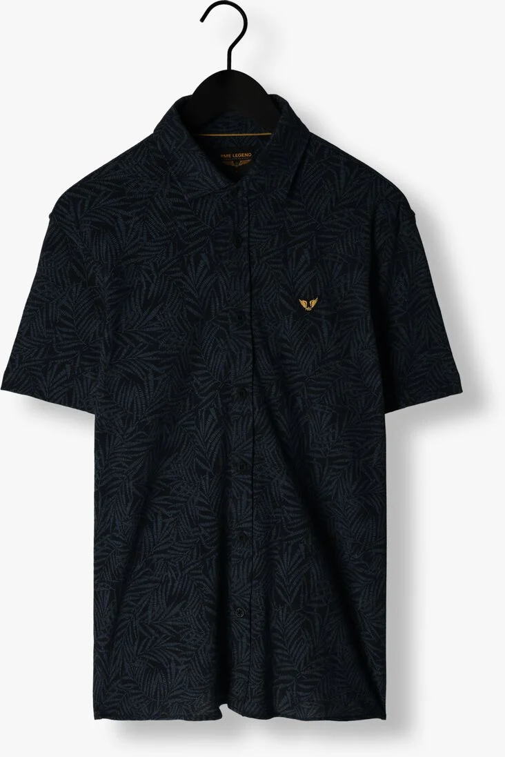 PME LEGEND donkerblauwe pme legend casual overhemd short sleeve shirt print on pique jersey