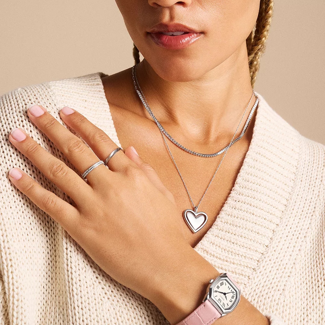 Fossil Halskette Legacy Heart Anhänger drehbar Silbrig