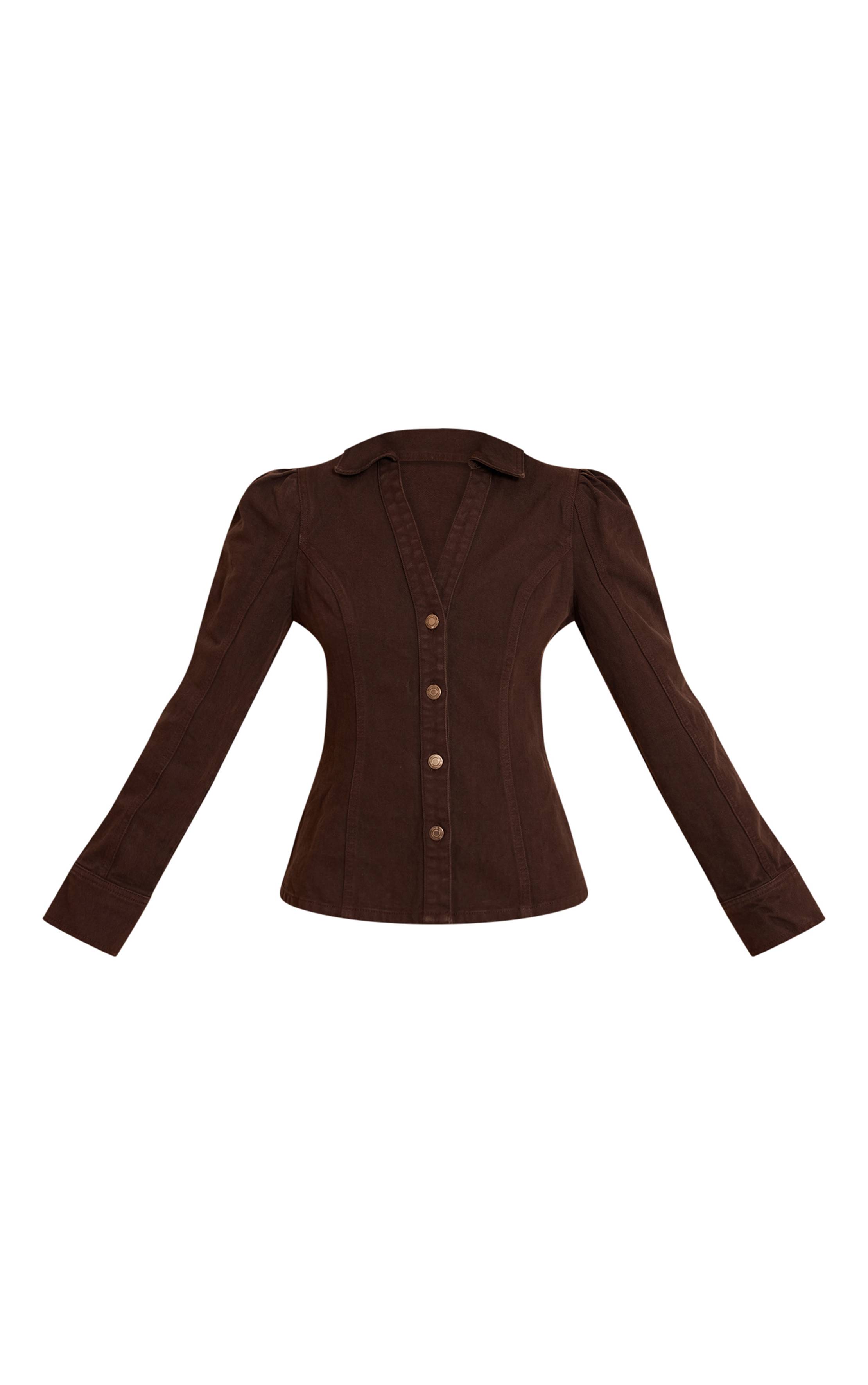 Dark Chocolate Chemise En Denim À Taille Cintrée