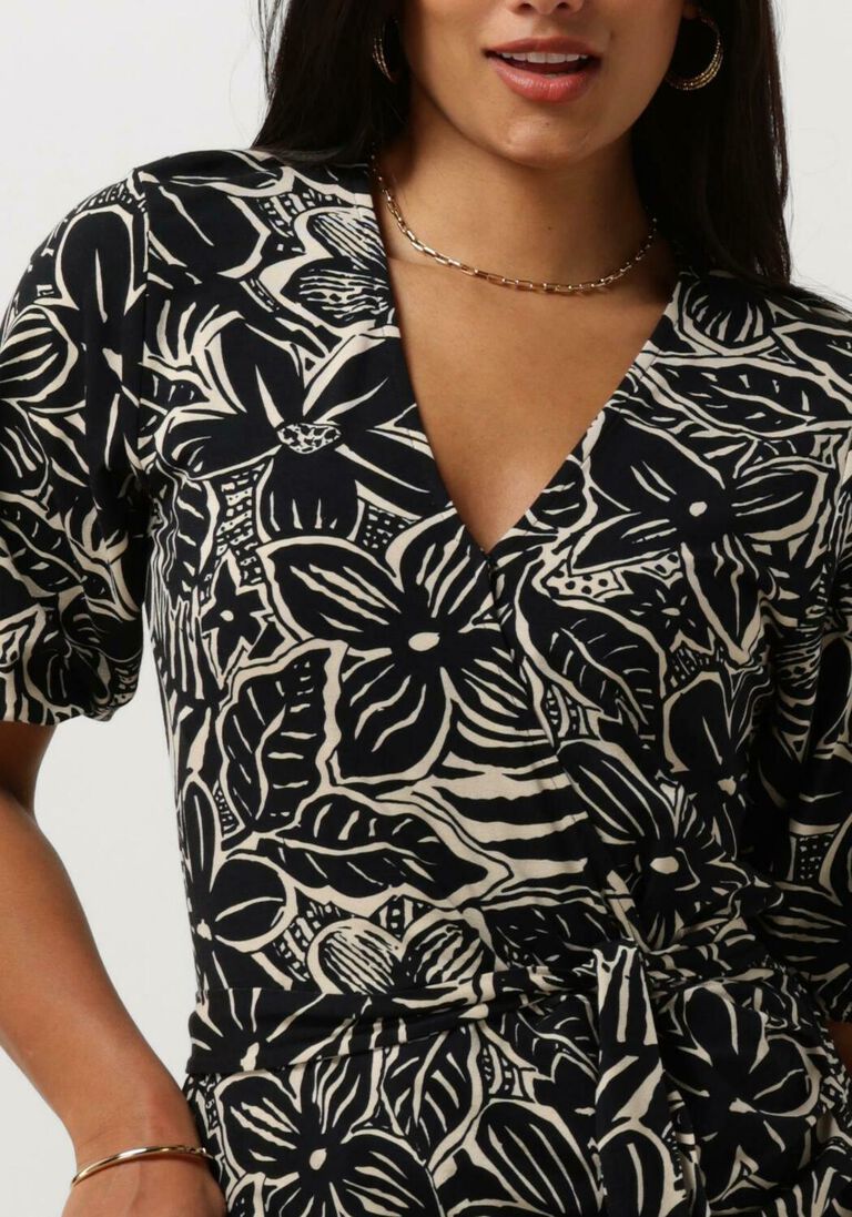 JANSEN AMSTERDAM zwarte jansen amsterdam mini jurk vfb506 jersey printed wrap dress 3/4 sleeve