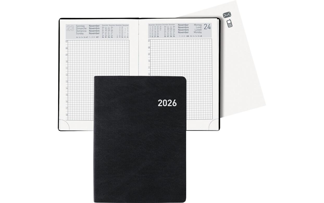 Taschenagenda Technikus Schwarz, 10.1 x 14.2 cmNotizheft 2026