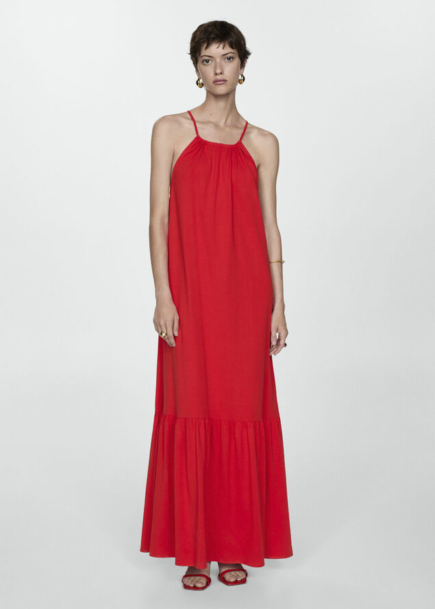 MANGO Long cotton dress Red