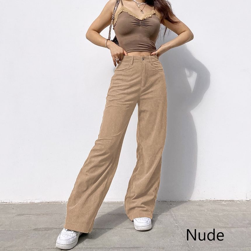 Trisica - Corduroy broek met hoge taille en wijde pijpen