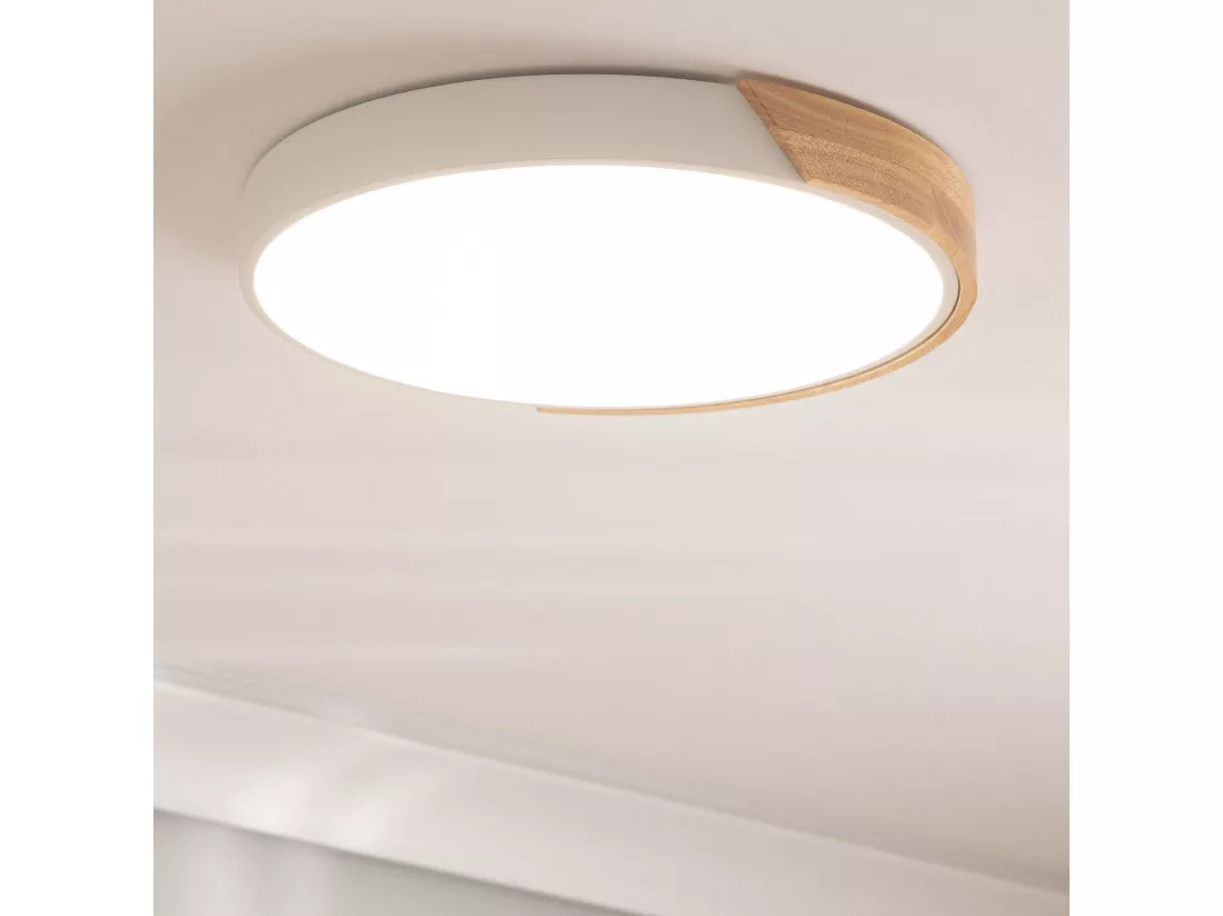 Plafonnier LED Rond Bois 24W CCT Sélectionnable Semi-Dari Ø418 mm Blanc