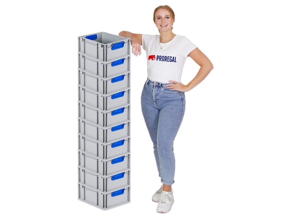 PROREGAL Eurobox Nextgen Kleur HxBxD 17 x 30 x 40 cm 16 liter Handgrepen Blauw Gesloten Gladde Bodem Euro Container Transportbox