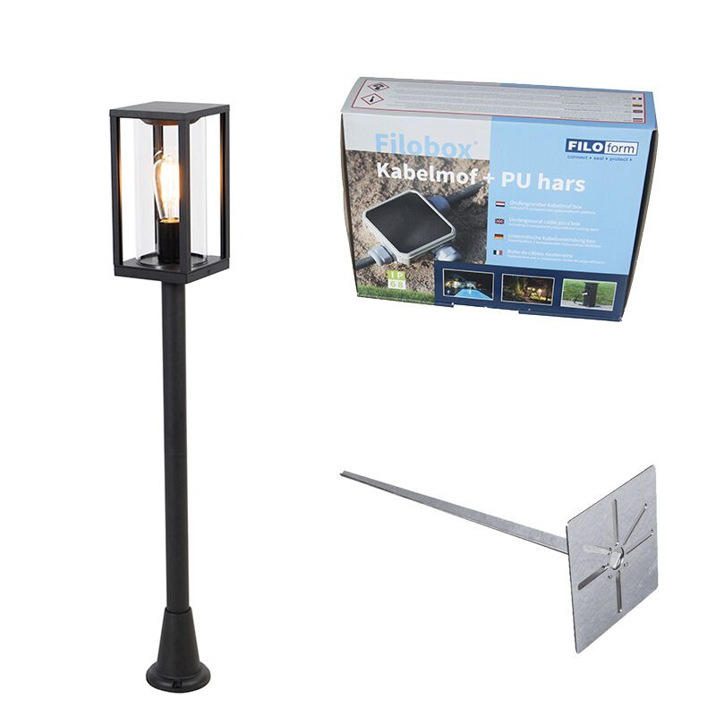 Staande buitenlamp zwart 100 cm met grondpin en kabelmof - Charlois