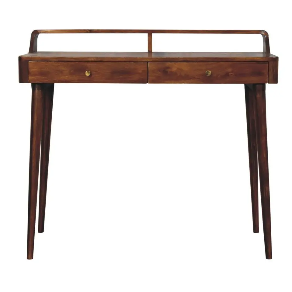 Verhoogde kastanjebruine sidetable met 2 lades, bruin