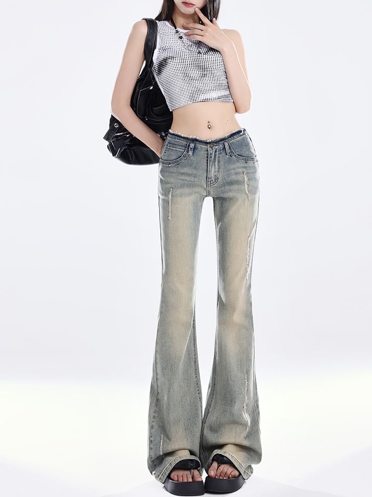 Rosesand - Low Rise Washed Slim-Fit Boot-Cut Jeans