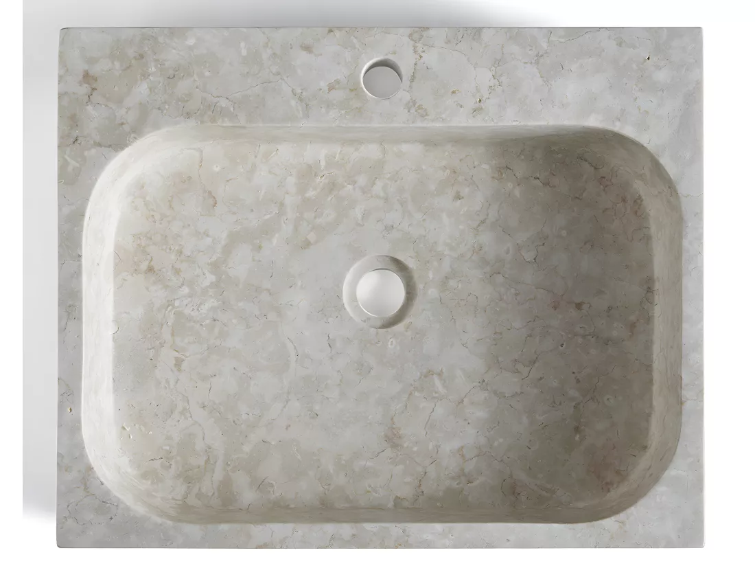 Vasque à poser / lavabo en marbre coloris beige - Longueur 52 x Hauteur 13 x Profondeur 42 cm