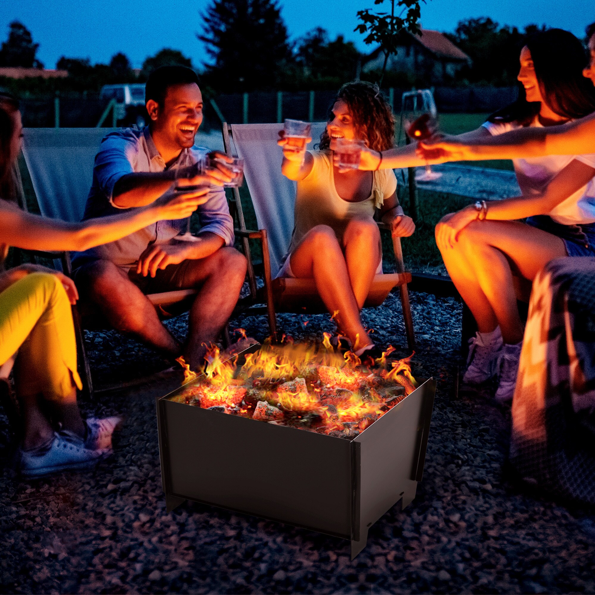 Outsunny Feuerschale mit Standfüßen schwarz 50L x 50B x 30H cm