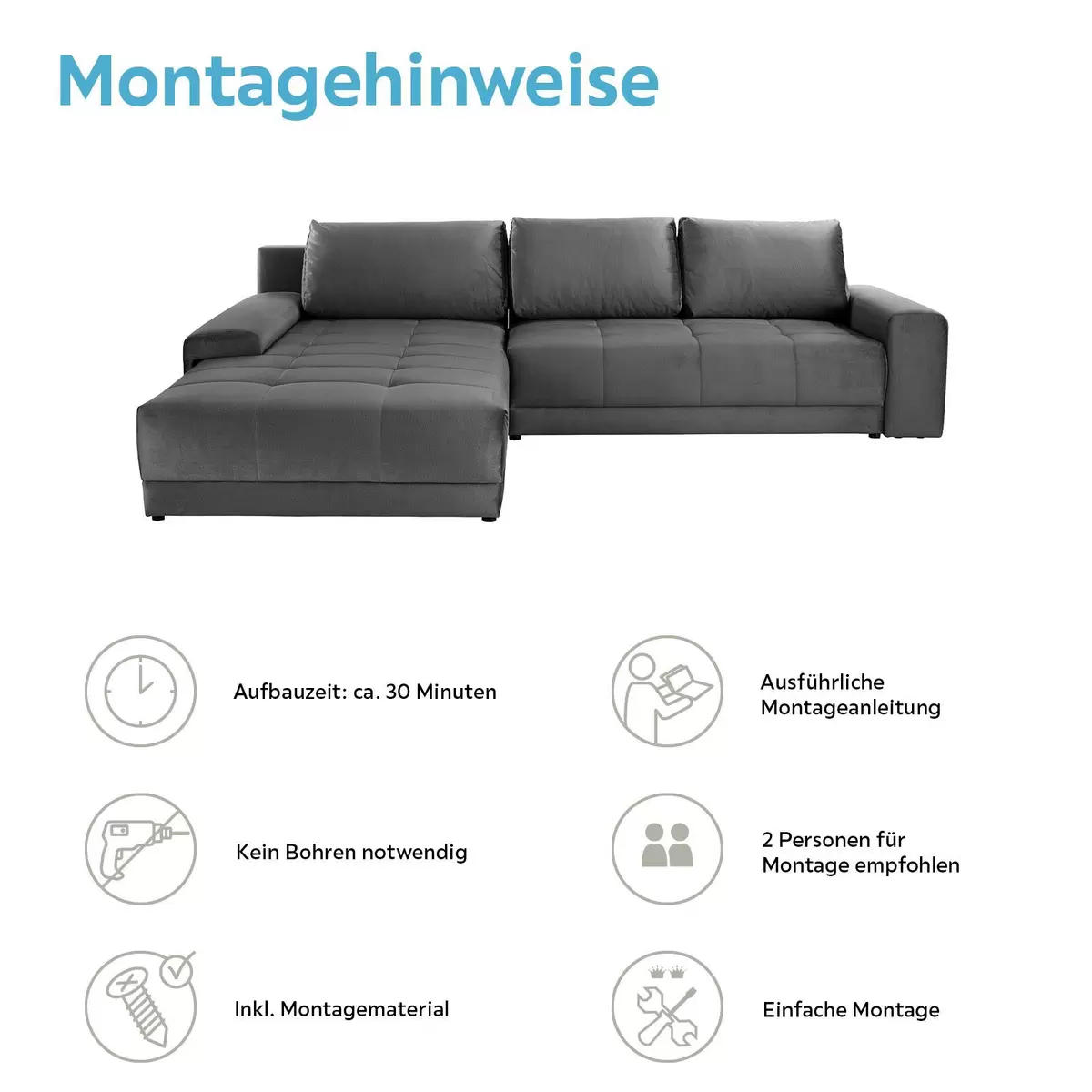 Ecksofa Adria 246 x 137 Dunkelgrau