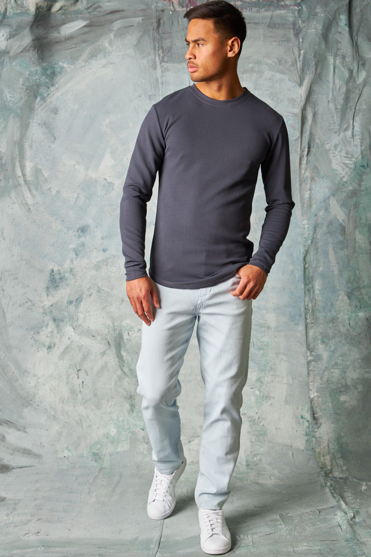 T-shirt manches longues texturé gris anthracite
