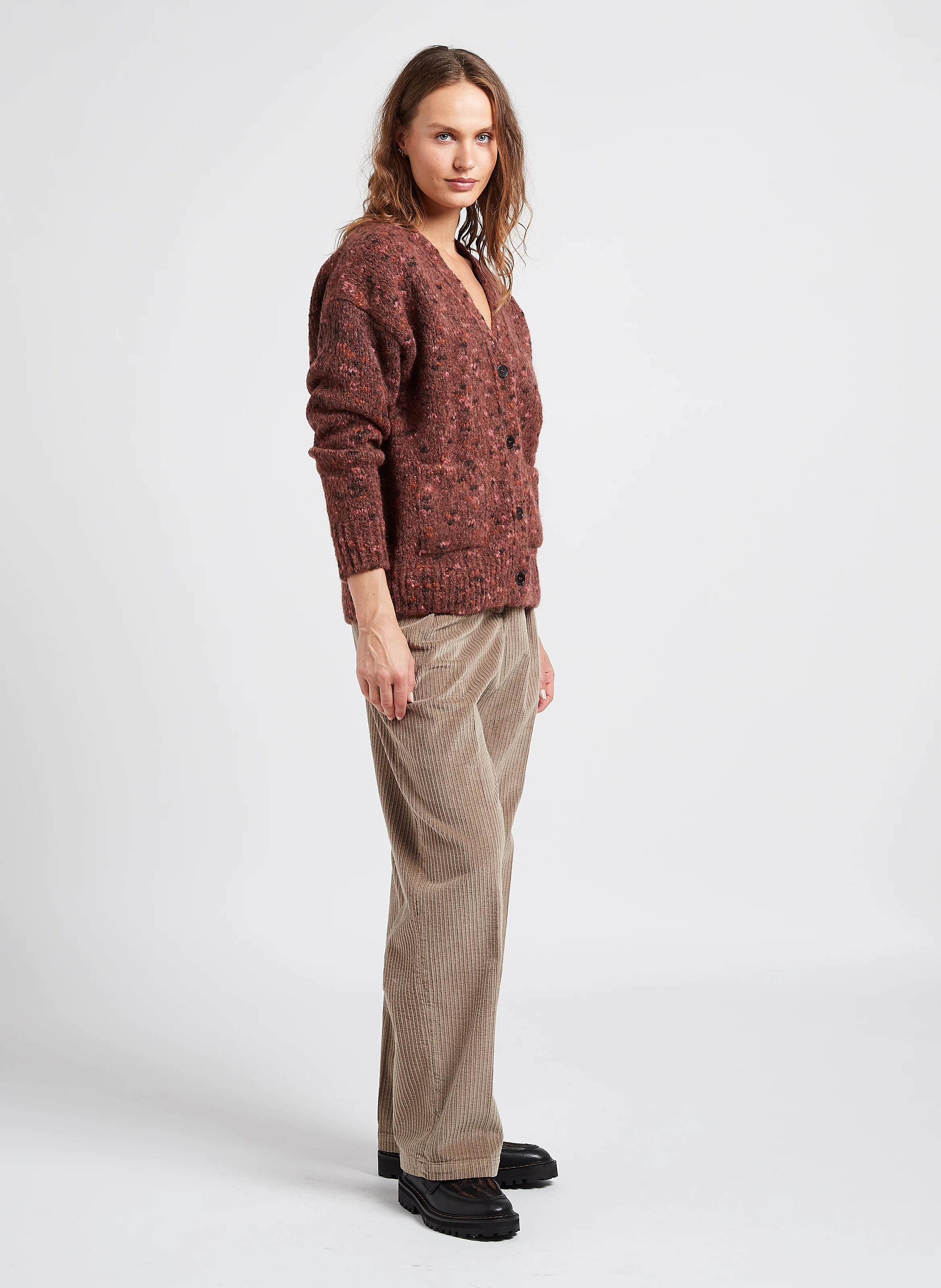 PUNAT - Pantalon droit en velours de coton côtelé| Argent