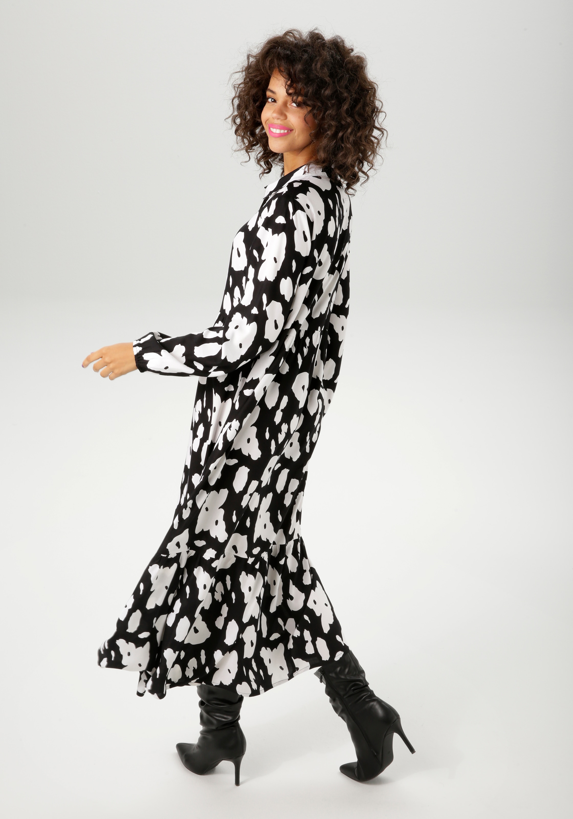Aniston CASUAL Maxikleid mit kontrastfarbigen Blumendruck - NEUE KOLLEKTION
