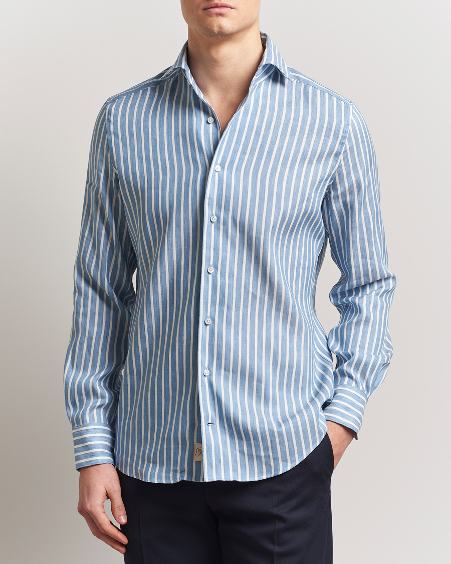Stenströms 1899 Slimline Striped Linen/Lyocell Shirt Blue