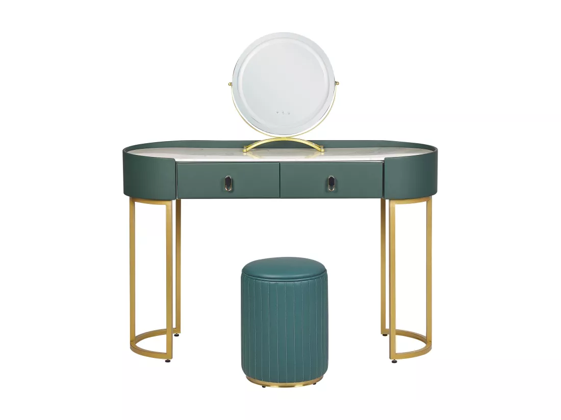 Coiffeuse avec miroir et tabouret VINAX LED Vert foncé