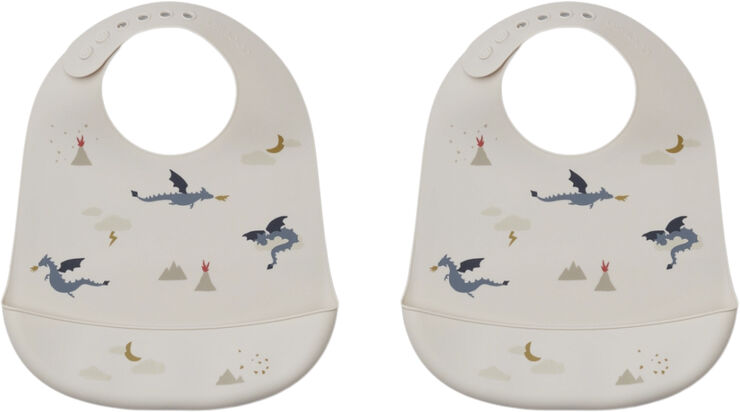 Liewood Tilda Silicone Bib 2-Pack Little dragon / dark sandy mix