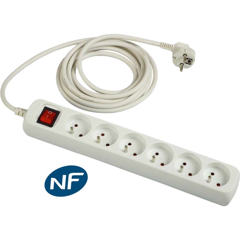 DLH Multiprise secteur (NF) munie de 6 prises avec interrupteur