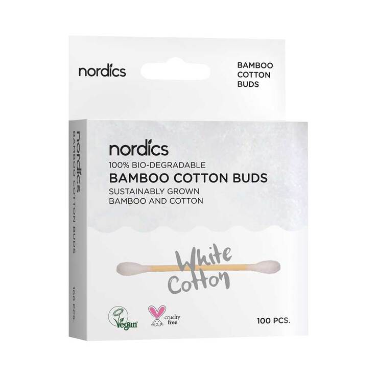 Bio Kosmetikstäbchen Bambus Baumwolle weiß Nordics, 100 St