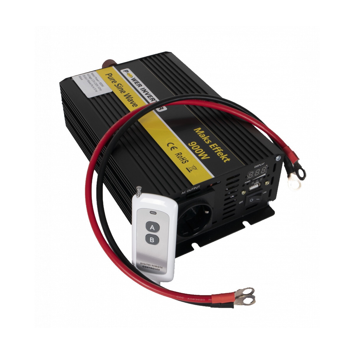 POWER Inverter 12V 900W Ren Sinus - m/fjernkontroll